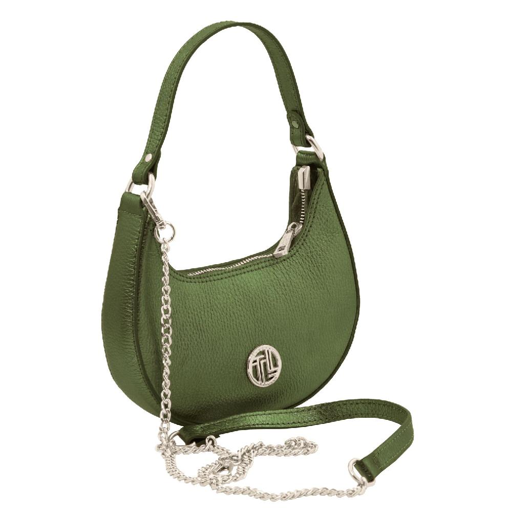 Tuscany Leather Sac à Main en Cuir Metallic et Bandoulière à Chaîne Presa