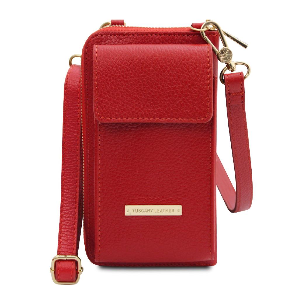 Tuscany Leather Portafoglio/portacellulare in Pelle con Tracolla Presa