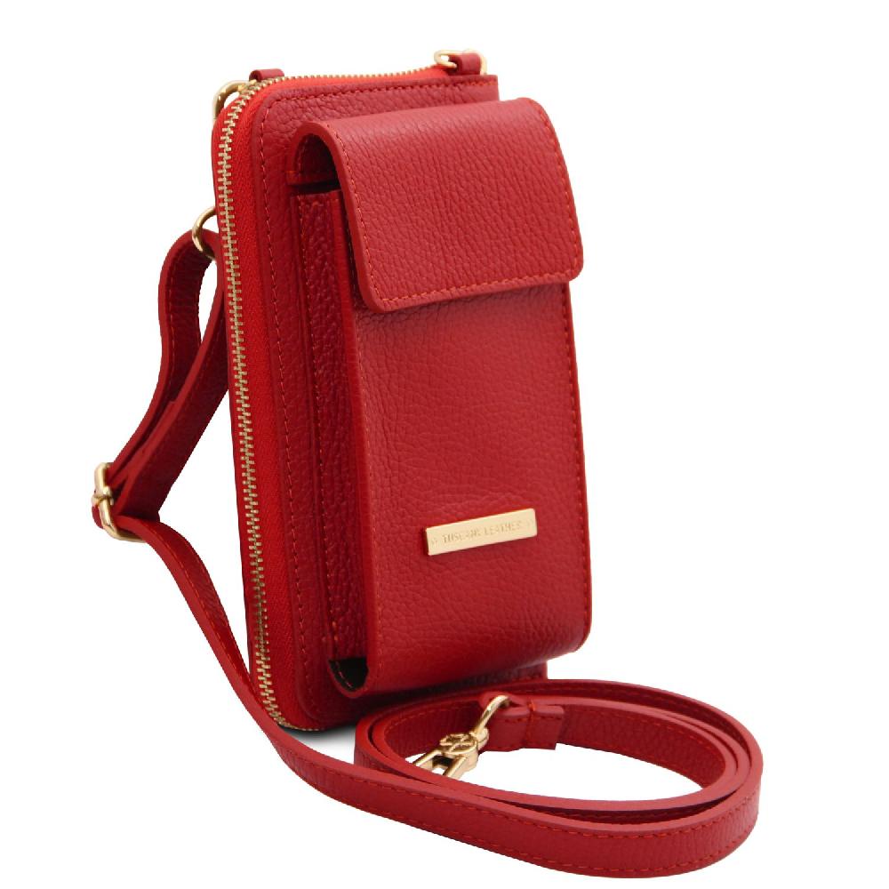 Tuscany Leather Portafoglio/portacellulare in Pelle con Tracolla Presa