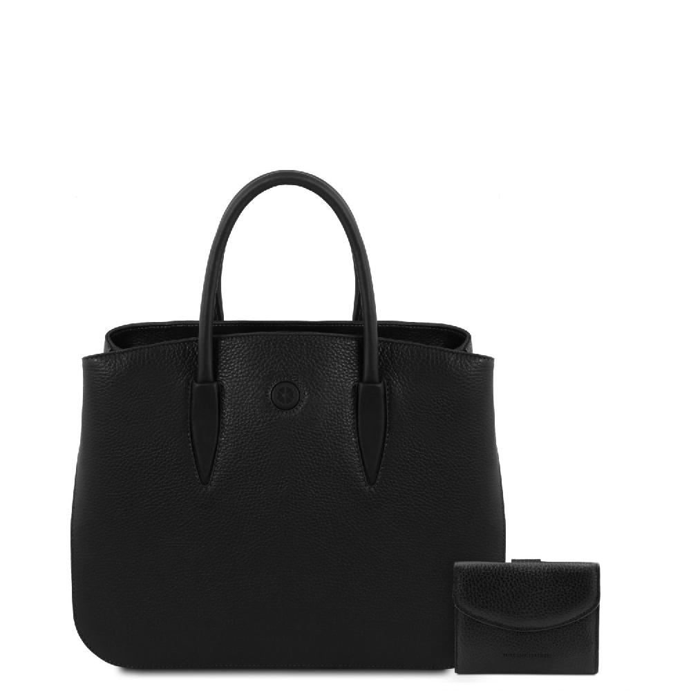 Tuscany Leather Borsa a Mano in Pelle e Portafoglio in Pelle 3 Ante con Portaspiccioli Shopping Online