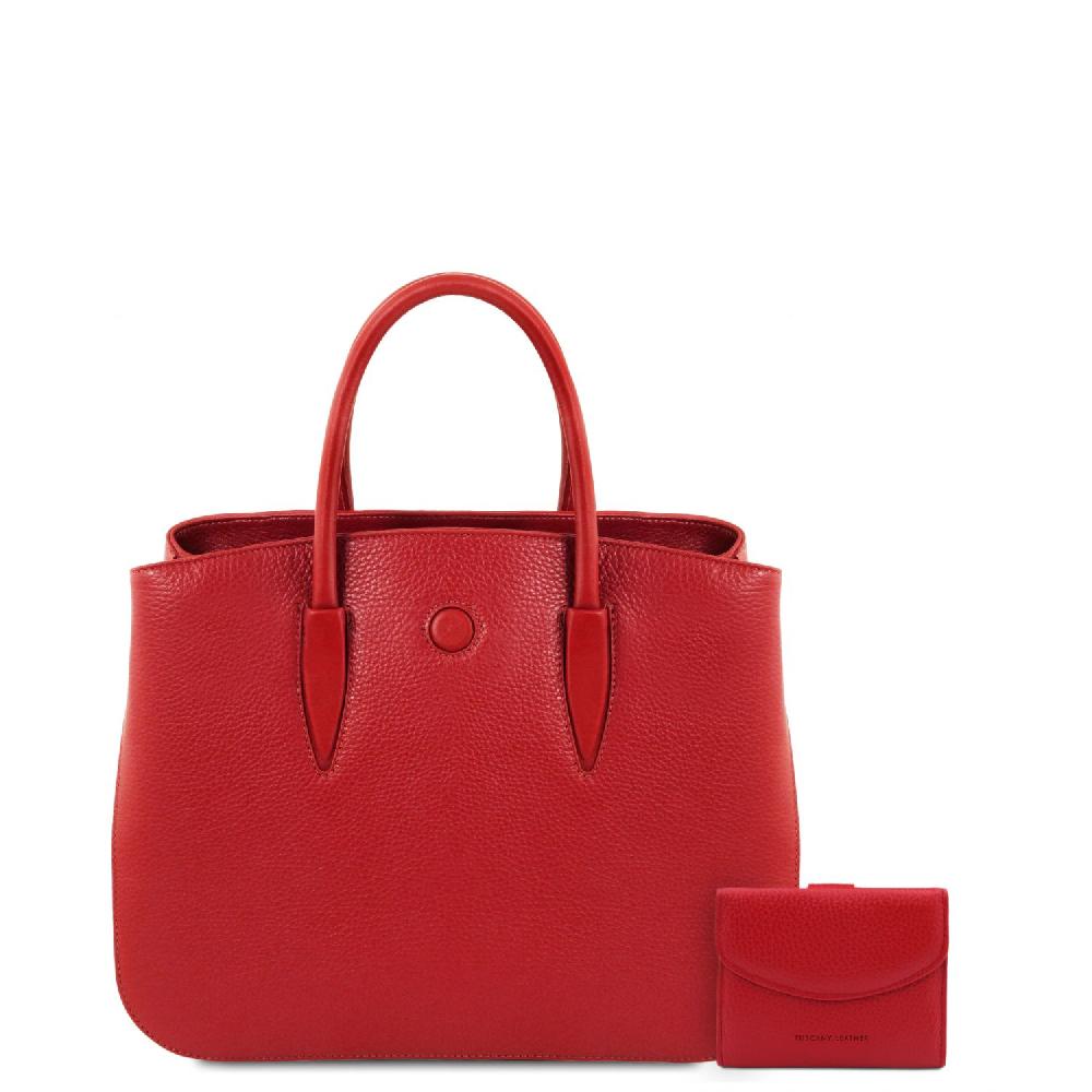 Tuscany Leather Borsa a Mano in Pelle e Portafoglio in Pelle 3 Ante con Portaspiccioli Promozione Limitata