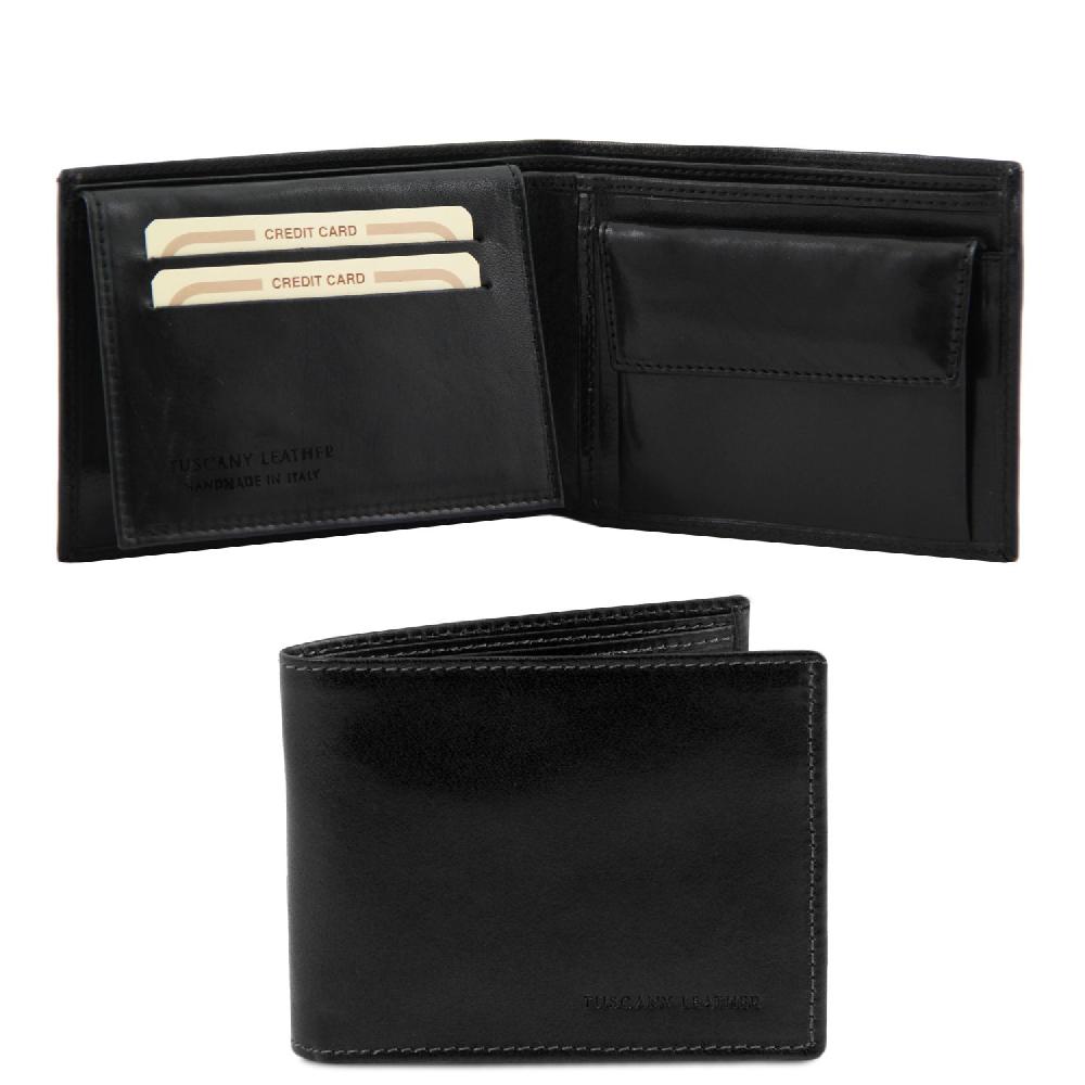 Tuscany Leather Esclusivo Portafoglio Uomo in Pelle 3 Ante con Portaspiccioli Comprane uno, ottenene uno gratis