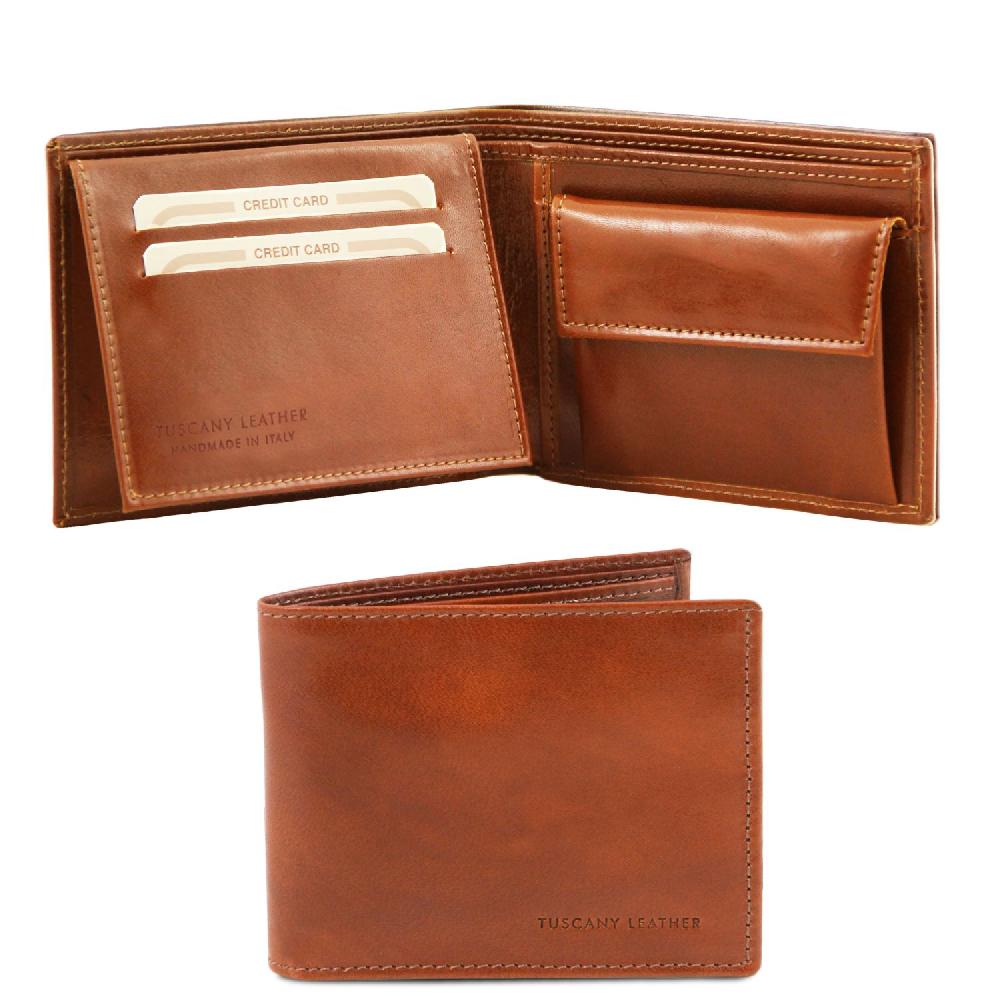 Tuscany Leather Esclusivo Portafoglio Uomo in Pelle 3 Ante con Portaspiccioli Enormi risparmi