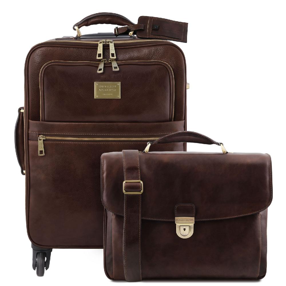 Tuscany Leather Trolley con 4 Ruote e Borsa Porta Computer TL SMART in Pelle Sostegno trimestrale