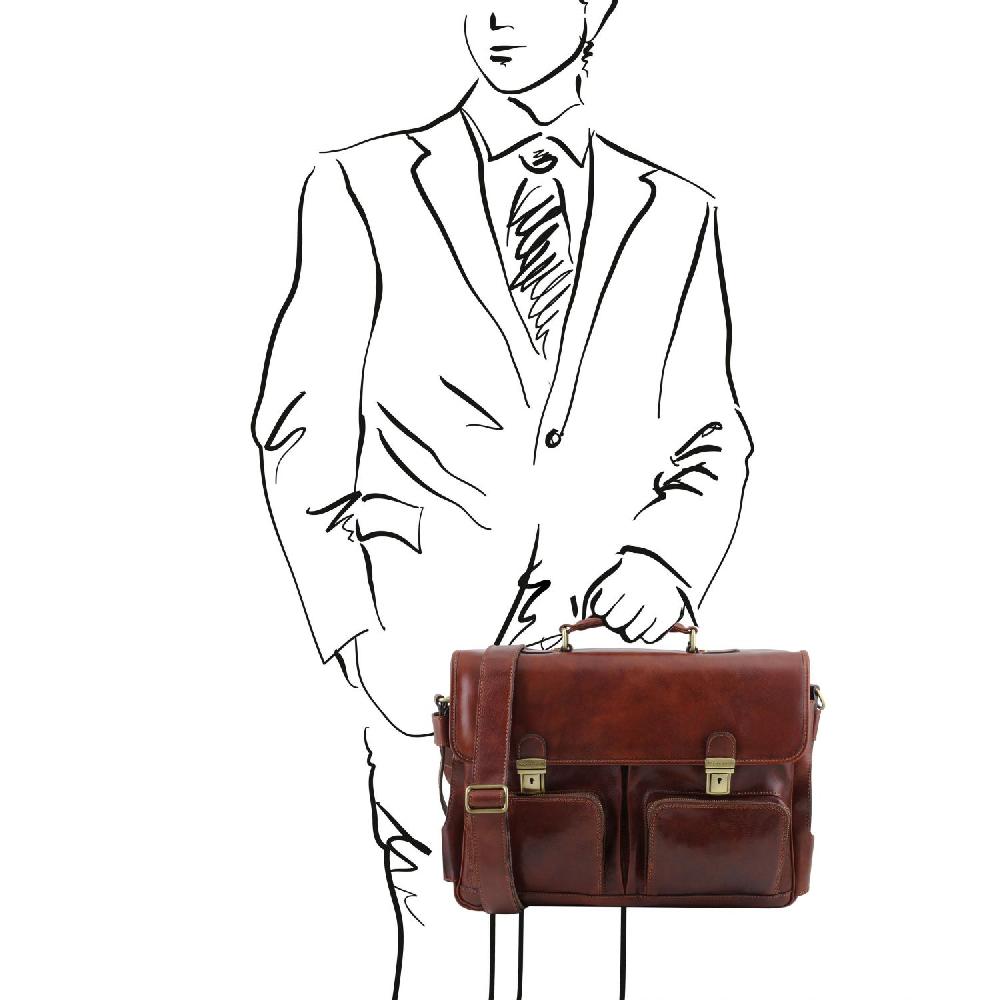 Tuscany Leather Borsa Multiscomparto da Lavoro TL SMART con Tasche Frontali in Pelle Esporta salva