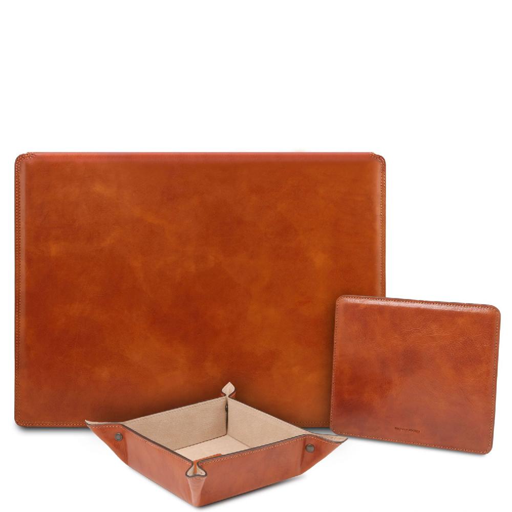 Tuscany Leather Sottomano da Scrivania con Ribalta Tappetino per Mouse e Vuotatasche in Pelle Economico