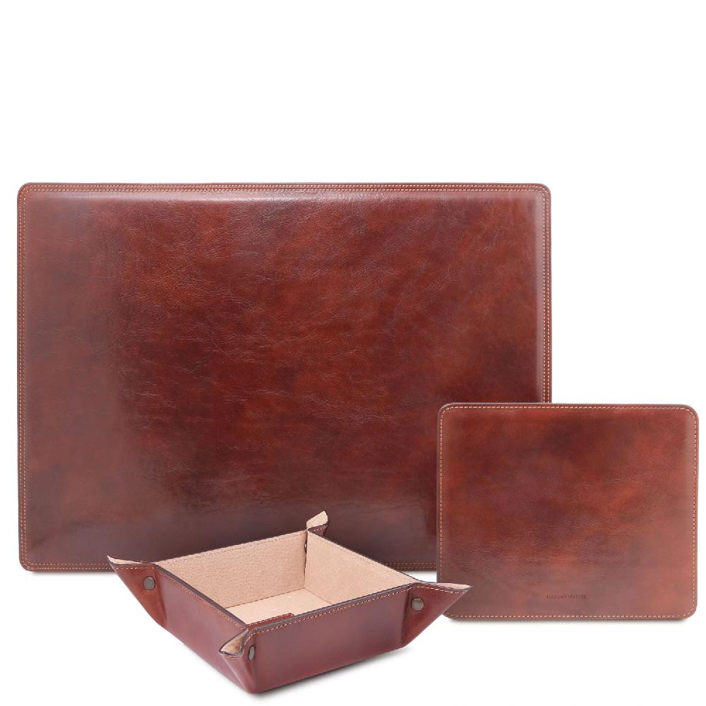 Tuscany Leather Sottomano da Scrivania Tappetino per Mouse e Vuotatasche in Pelle Negozio