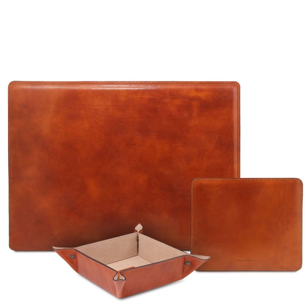 Tuscany Leather Sottomano da Scrivania Tappetino per Mouse e Vuotatasche in Pelle In Saldo