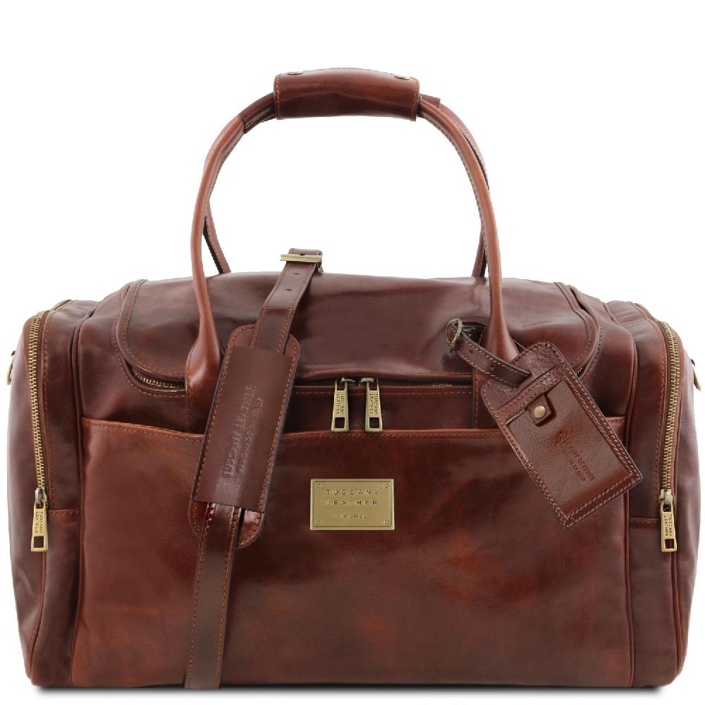 Tuscany Leather Borsone Viaggio in Pelle con Tasche Laterali Offerta temporanea