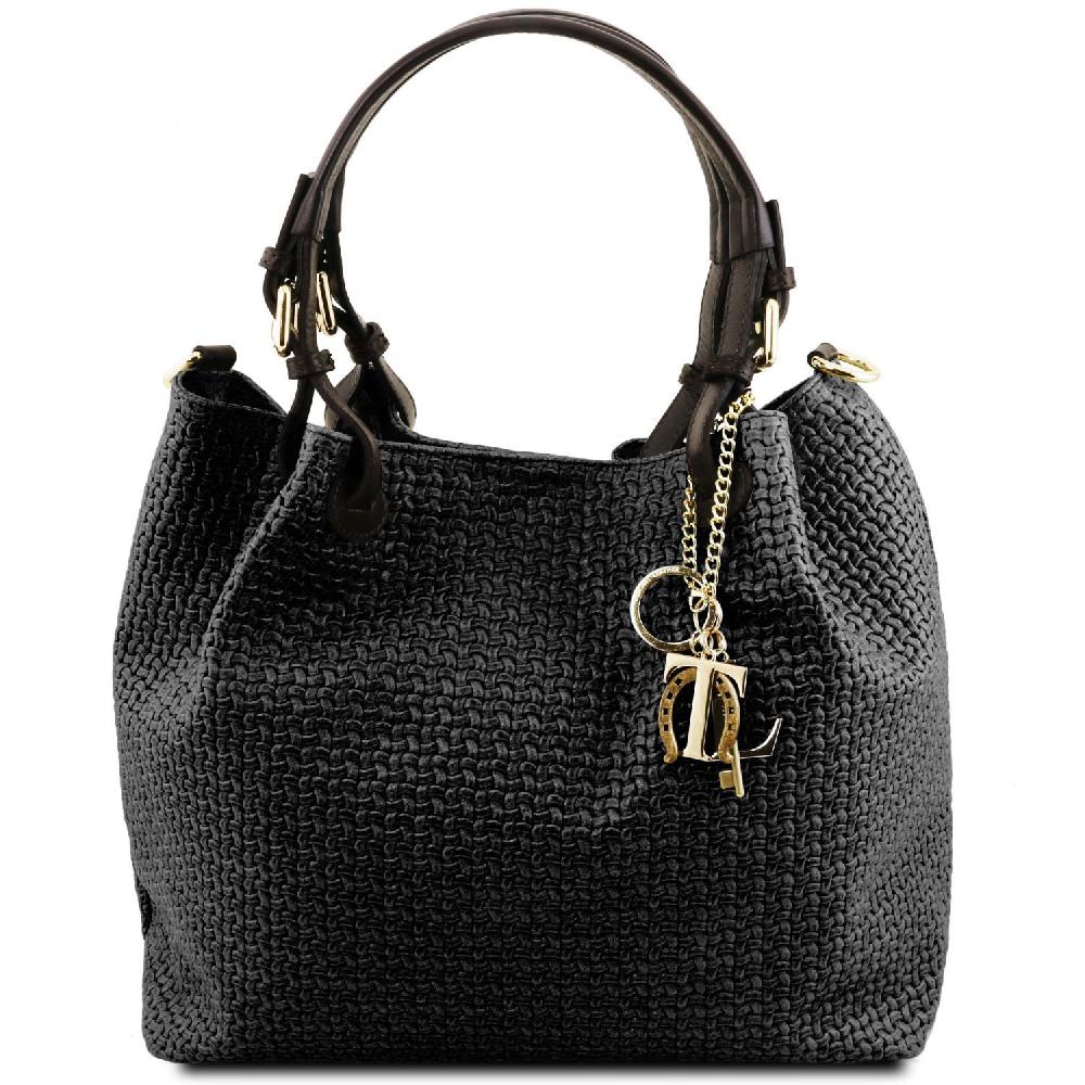 Tuscany Leather Borsa Shopping in Pelle Stampa Intrecciata Saldi Di Fabbrica