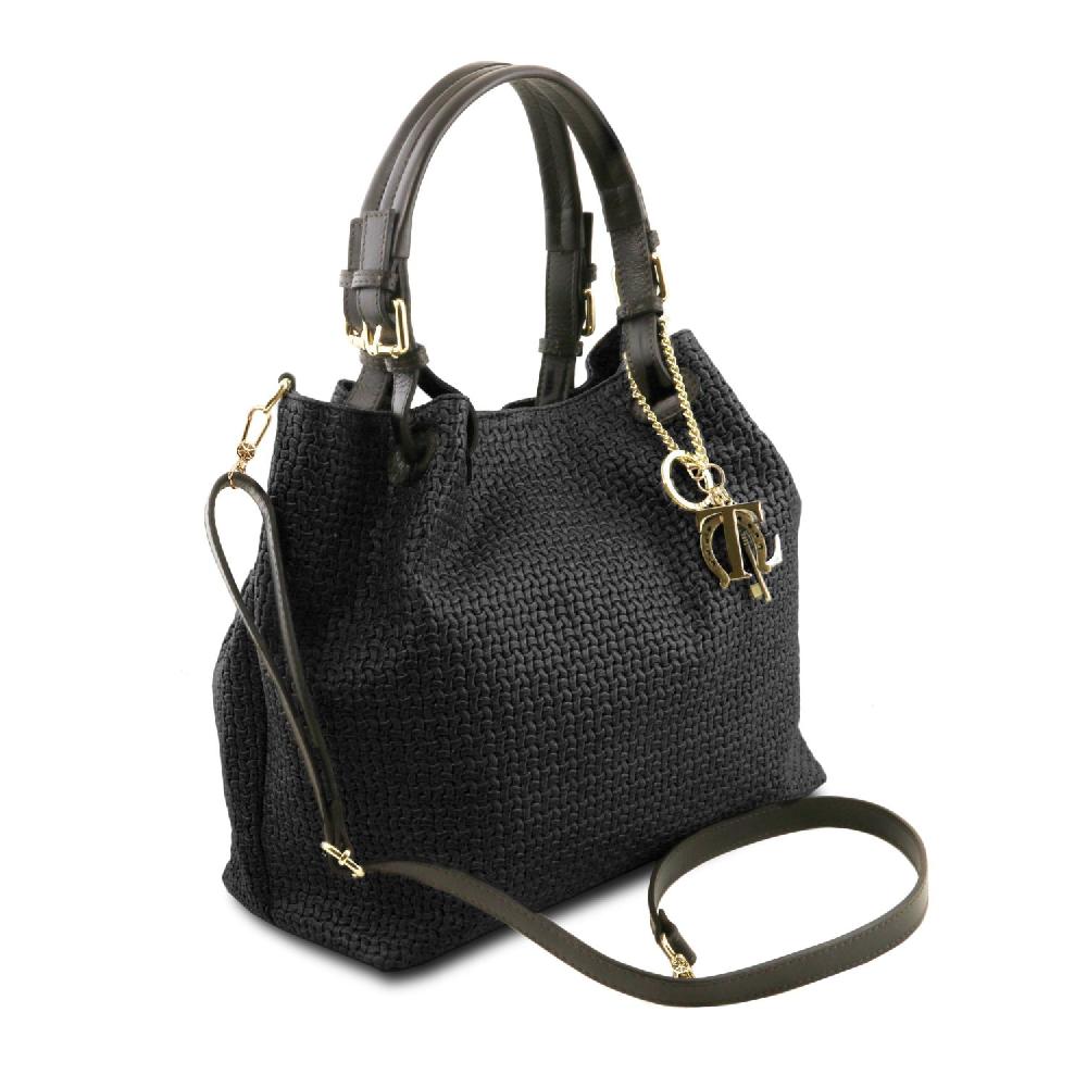 Tuscany Leather Borsa Shopping in Pelle Stampa Intrecciata Saldi Di Fabbrica