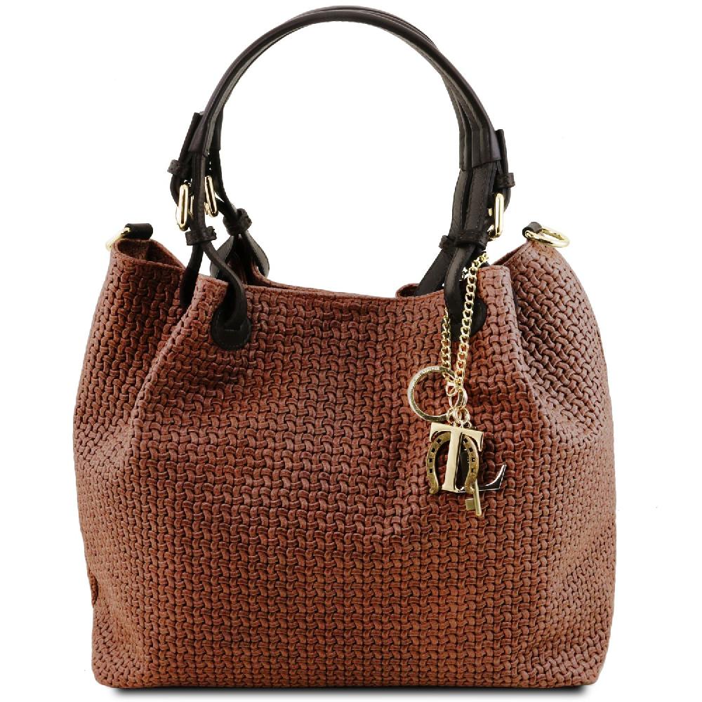 Tuscany Leather Borsa Shopping in Pelle Stampa Intrecciata I Più Venduti