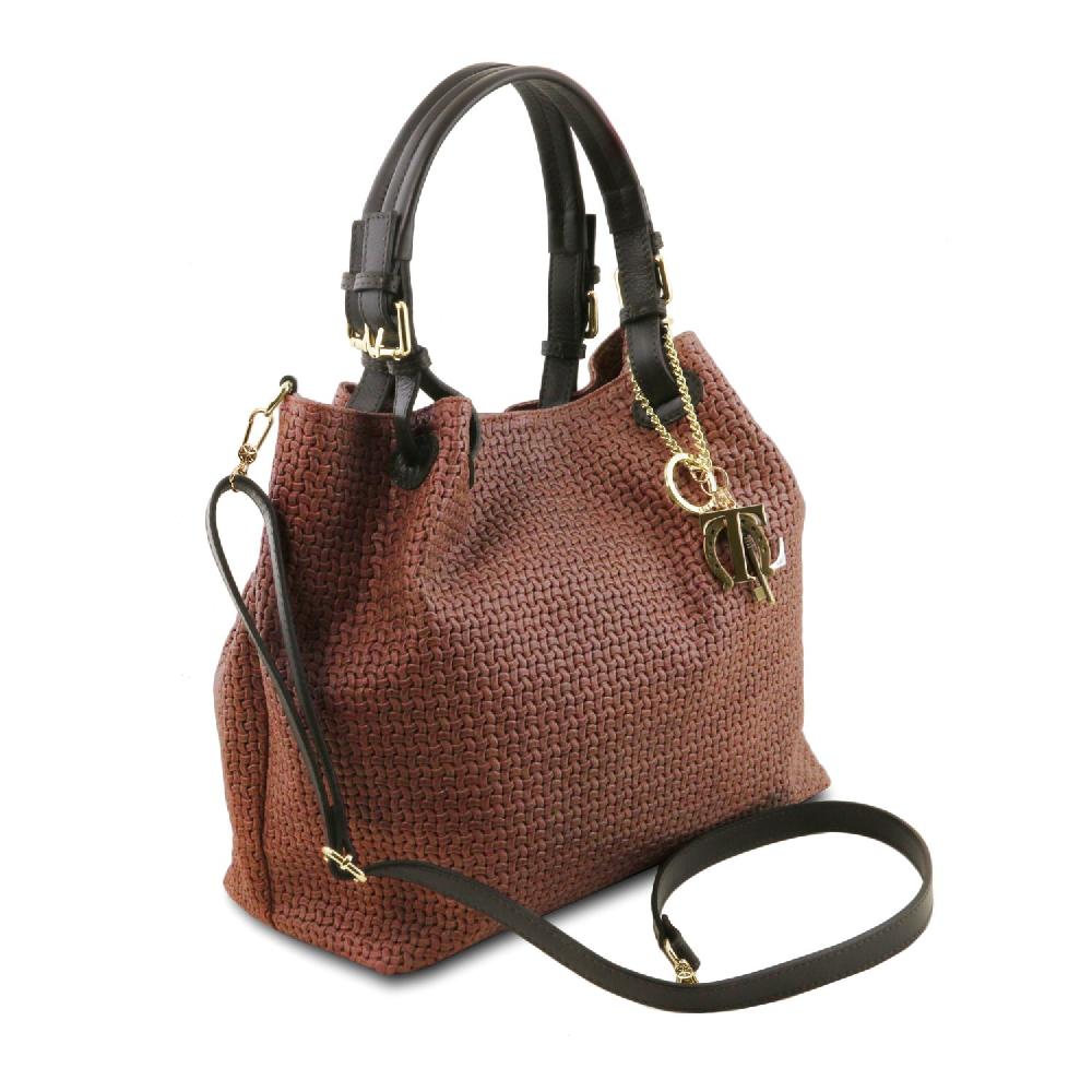 Tuscany Leather Borsa Shopping in Pelle Stampa Intrecciata I Più Venduti