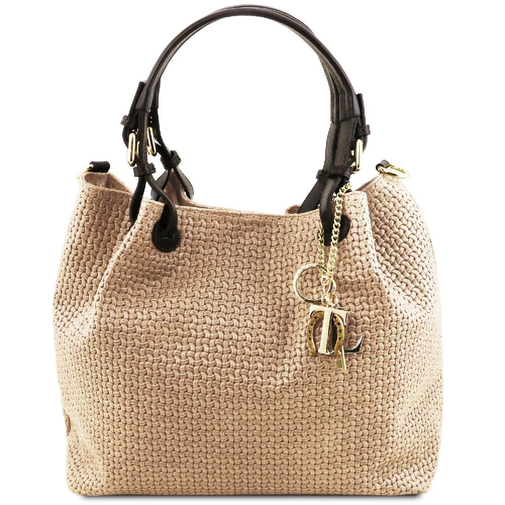 Tuscany Leather Borsa Shopping in Pelle Stampa Intrecciata Vendite Flash