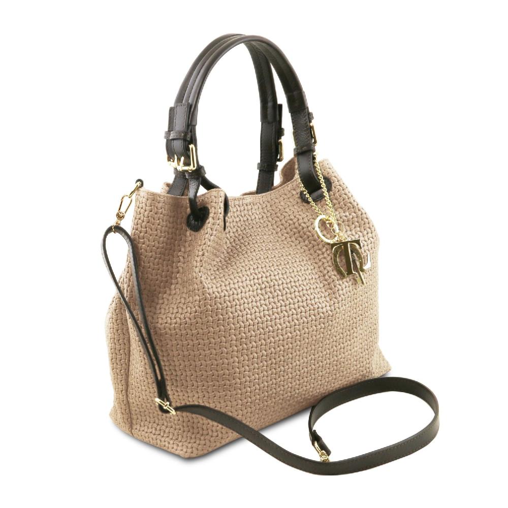 Tuscany Leather Borsa Shopping in Pelle Stampa Intrecciata Vendite Flash