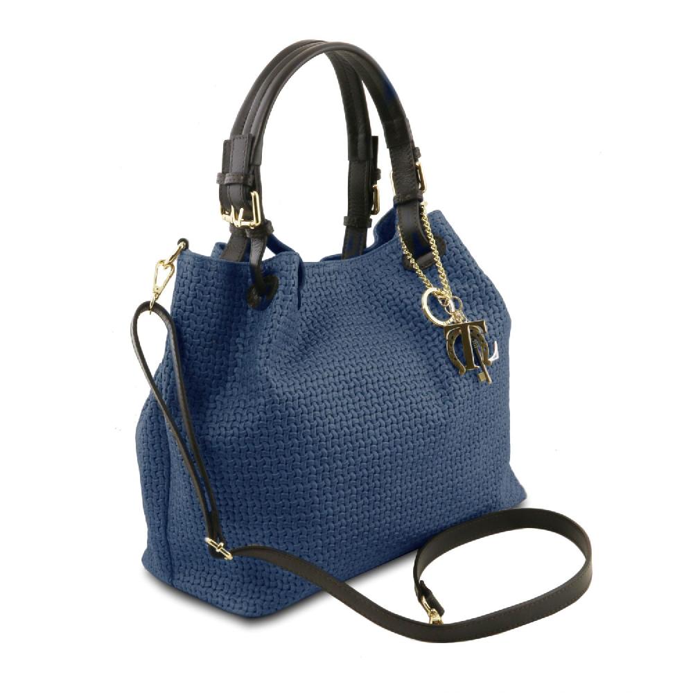 Tuscany Leather Borsa Shopping in Pelle Stampa Intrecciata Negozio