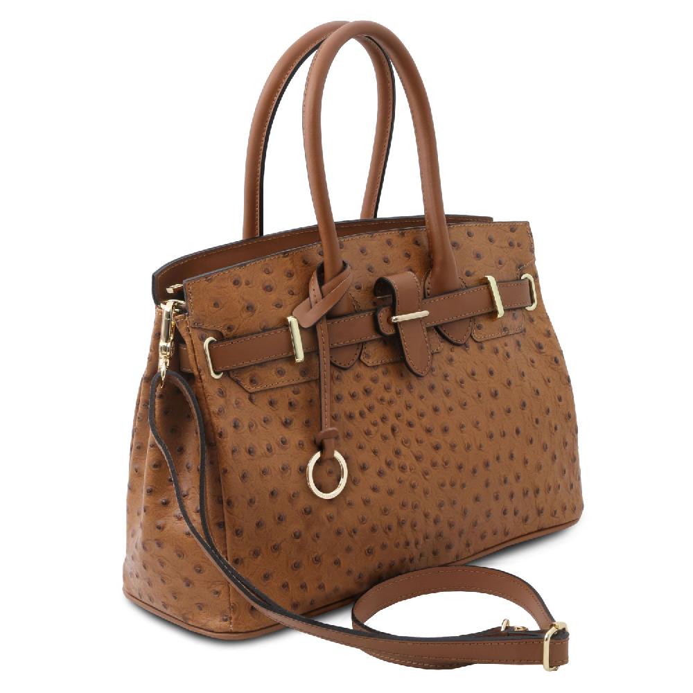 Tuscany Leather Borsa a Mano in Pelle Stampata Effetto Struzzo Prezzo Ridotto