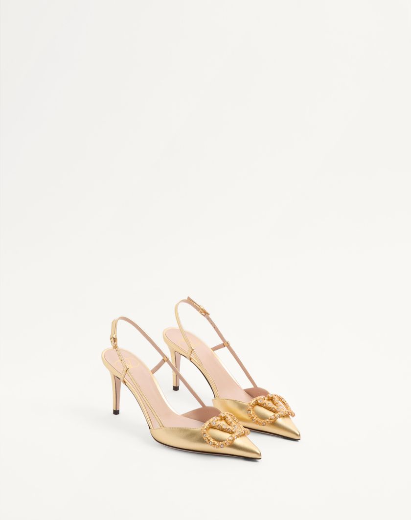 Valentino Handbags Décolleté Slingback Vlogo Signature In Nappa Laminata 80mm per Donna in Antique Brass | Valentino IT Italy