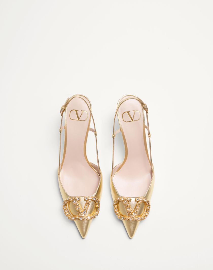 Valentino Handbags Décolleté Slingback Vlogo Signature In Nappa Laminata 80mm per Donna in Antique Brass | Valentino IT Italy