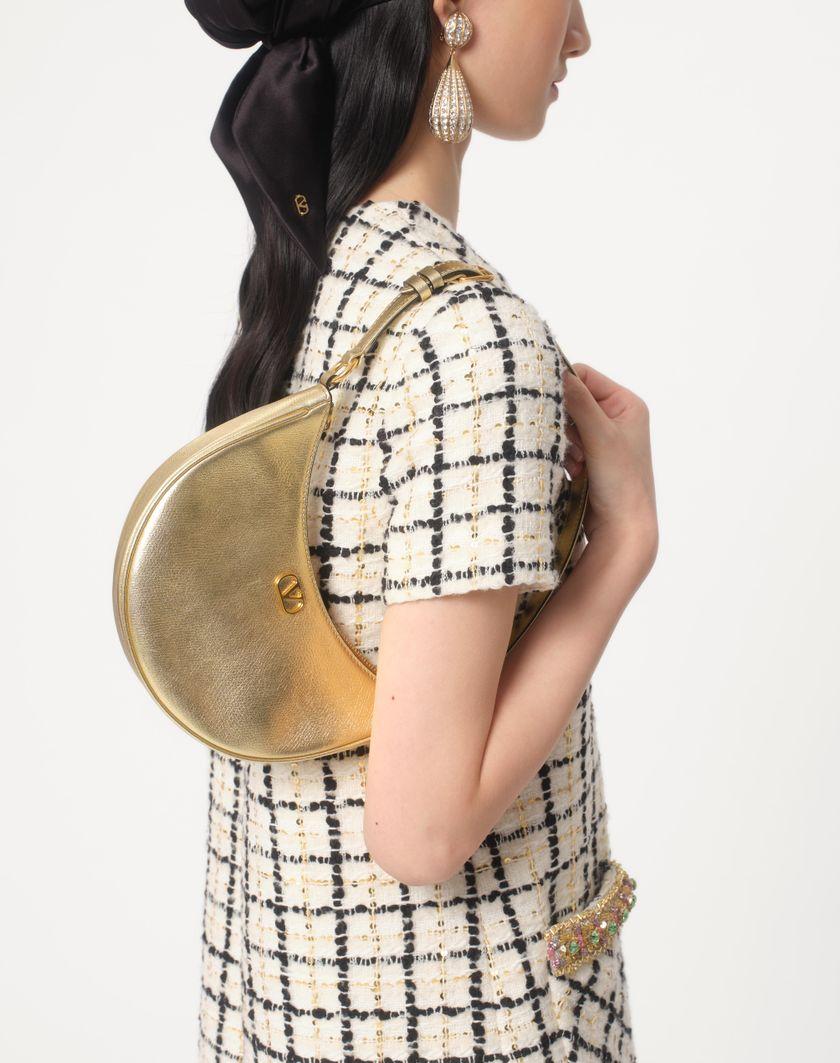 Valentino Handbags Mini Borsa Hobo Vlogo Signature In Vitello Granato Laminato per Donna in Antique Brass | Valentino IT Italia