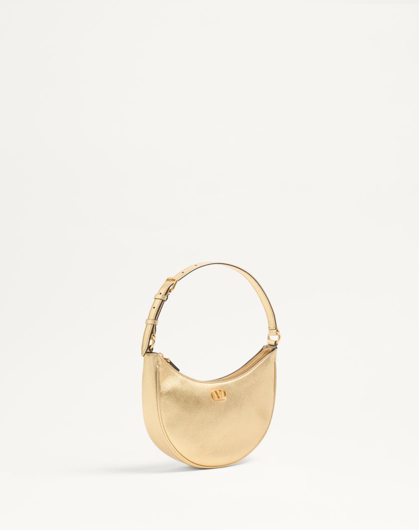Valentino Handbags Mini Borsa Hobo Vlogo Signature In Vitello Granato Laminato per Donna in Antique Brass | Valentino IT Italia