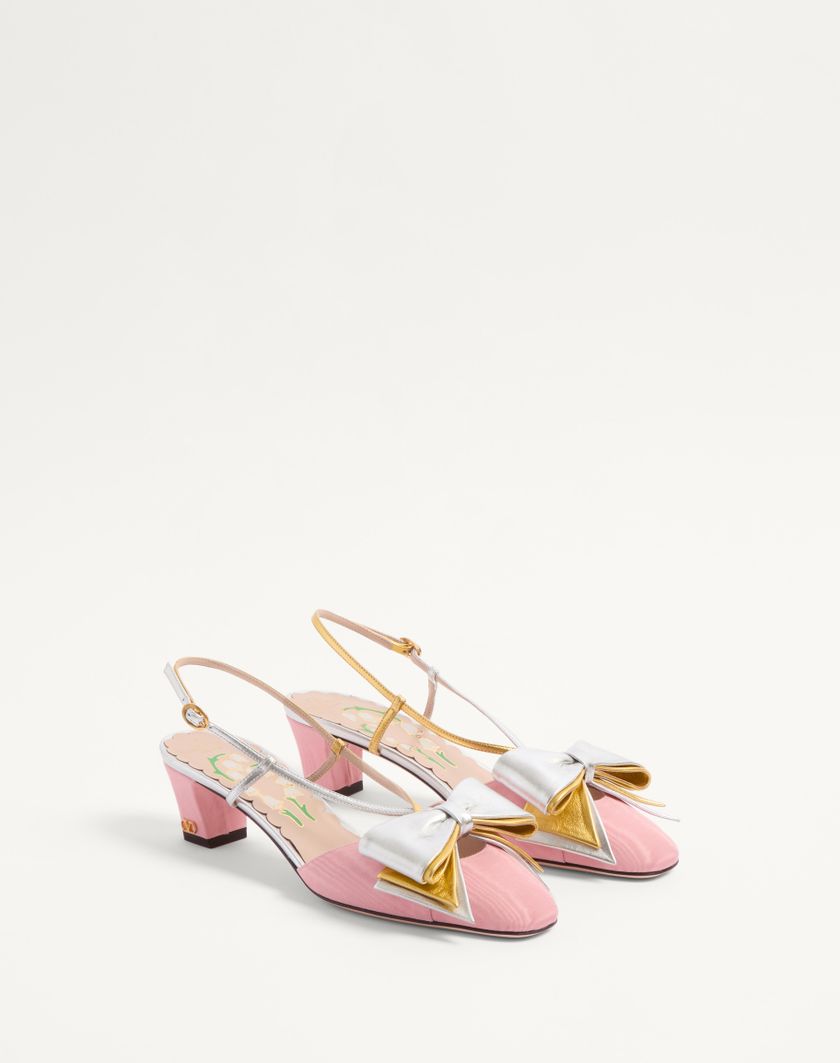 Valentino Handbags Décolleté Slingback Bowow In Tessuto Moirè 45mm per Donna in Nero/silver | Valentino IT In Linea