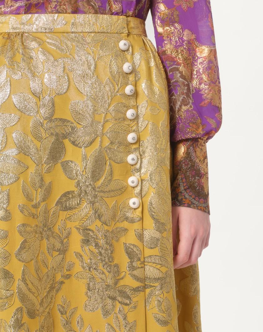 Valentino Handbags Gonna In Apres L'hiver Silk Lurex Foglioline per Donna in Ocra | Valentino IT Qualità