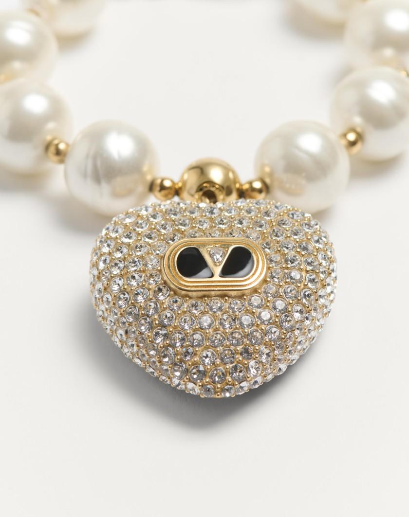 Valentino Handbags Bracciale Coeur Royal In Metallo Smalto Perla E Cristalli Swarovski® per Donna in Multicolor | Valentino IT Vendita