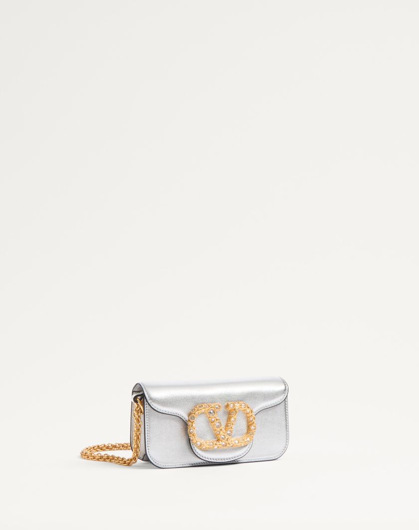 Valentino Handbags Borsa Piccola A Spalla Valentino Garavani Locò In Vitello Laminato Con Logo Gioiello per Donna in Silver/crystal | Valentino IT Pezzi Unici