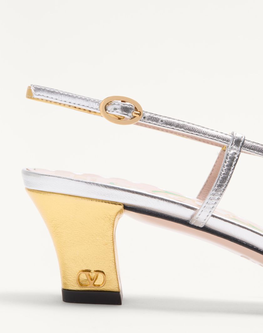 Valentino Handbags Décolleté Slingback Bowow In Nappa Laminata 45mm per Donna in Oro/silver | Valentino IT Novità