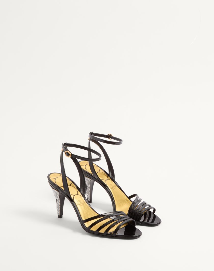Valentino Handbags Sandalo Ladycrush In Vernice Con Cristalli 85mm per Donna in Nero/silver | Valentino IT Vendita Economica