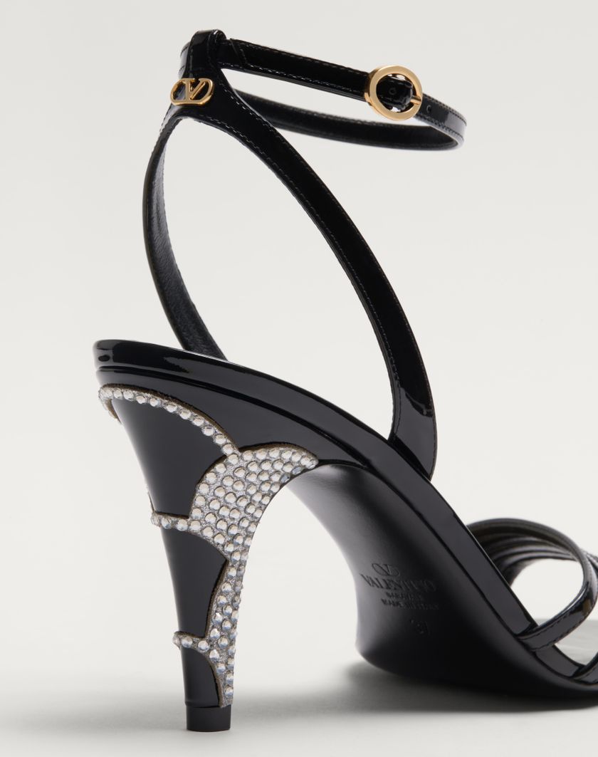 Valentino Handbags Sandalo Ladycrush In Vernice Con Cristalli 85mm per Donna in Nero/silver | Valentino IT Vendita Economica