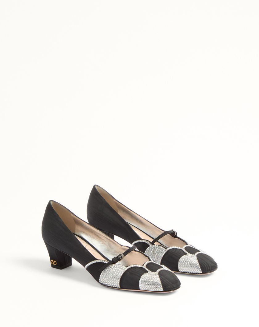 Valentino Handbags Décolleté Bowow In Tessuto Moirè Con Cristalli 45mm per Donna in Nero/silver | Valentino IT In Saldo