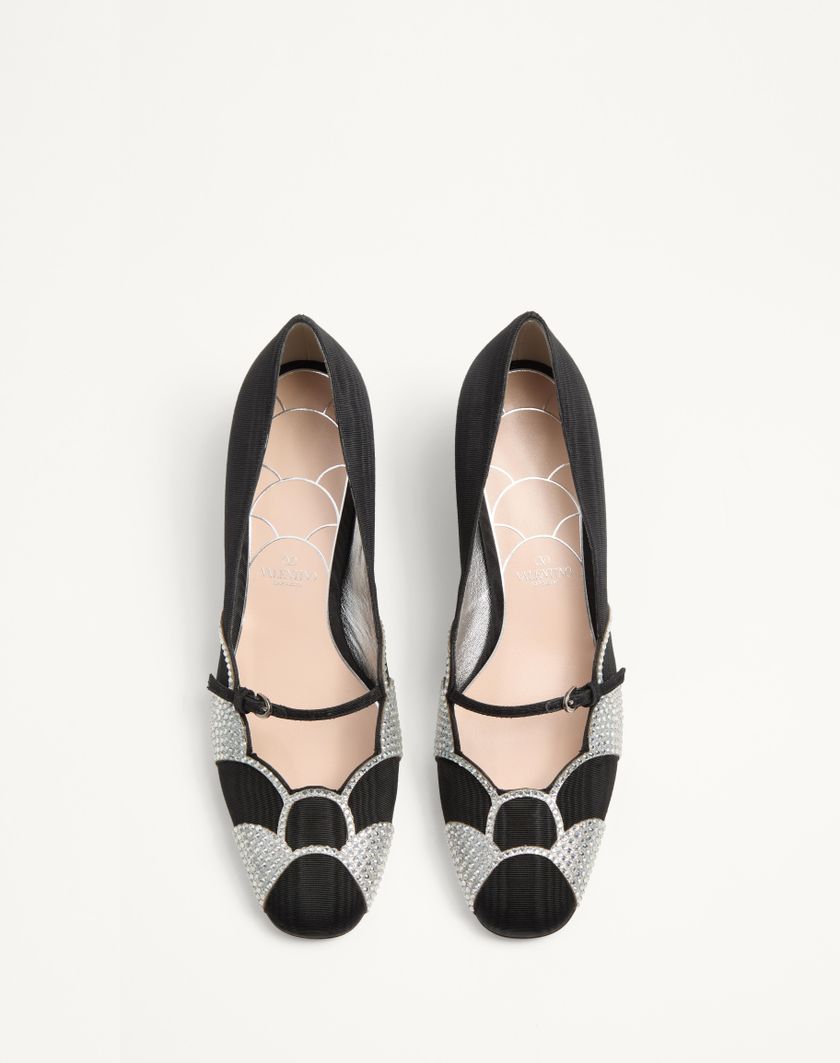 Valentino Handbags Décolleté Bowow In Tessuto Moirè Con Cristalli 45mm per Donna in Nero/silver | Valentino IT In Saldo