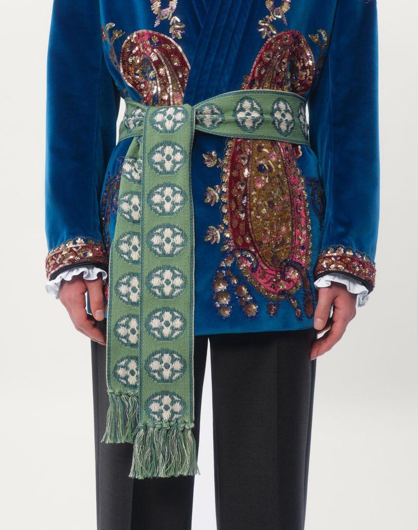 Valentino Handbags Sciarpa Antibes In Cotone Con Frange per Uomo in Avorio/blu/verde Acqua | Valentino IT 2025