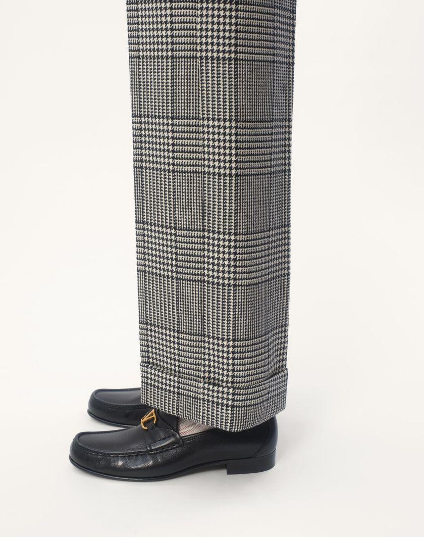 Valentino Handbags Pantalone In Lana Con Risvolto Con Motivo Check Su Pied De Poule per Uomo in Avorio/nero | Valentino IT Promozione