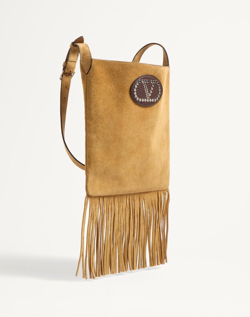 Valentino Handbags Borsa A Spalla Valentino Garavani Nellcôte In Suede Con Frange per Uomo in Havana Beige/fondant | Valentino IT Acquista Ora