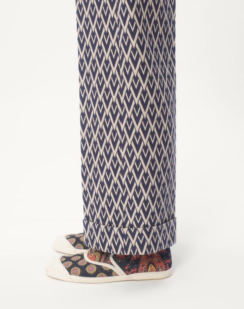 Valentino Handbags Pantalone In Lana Con Risvolto Con Motivo Jacquard Toute La V per Uomo in Notte/crema | Valentino IT Sottocosto