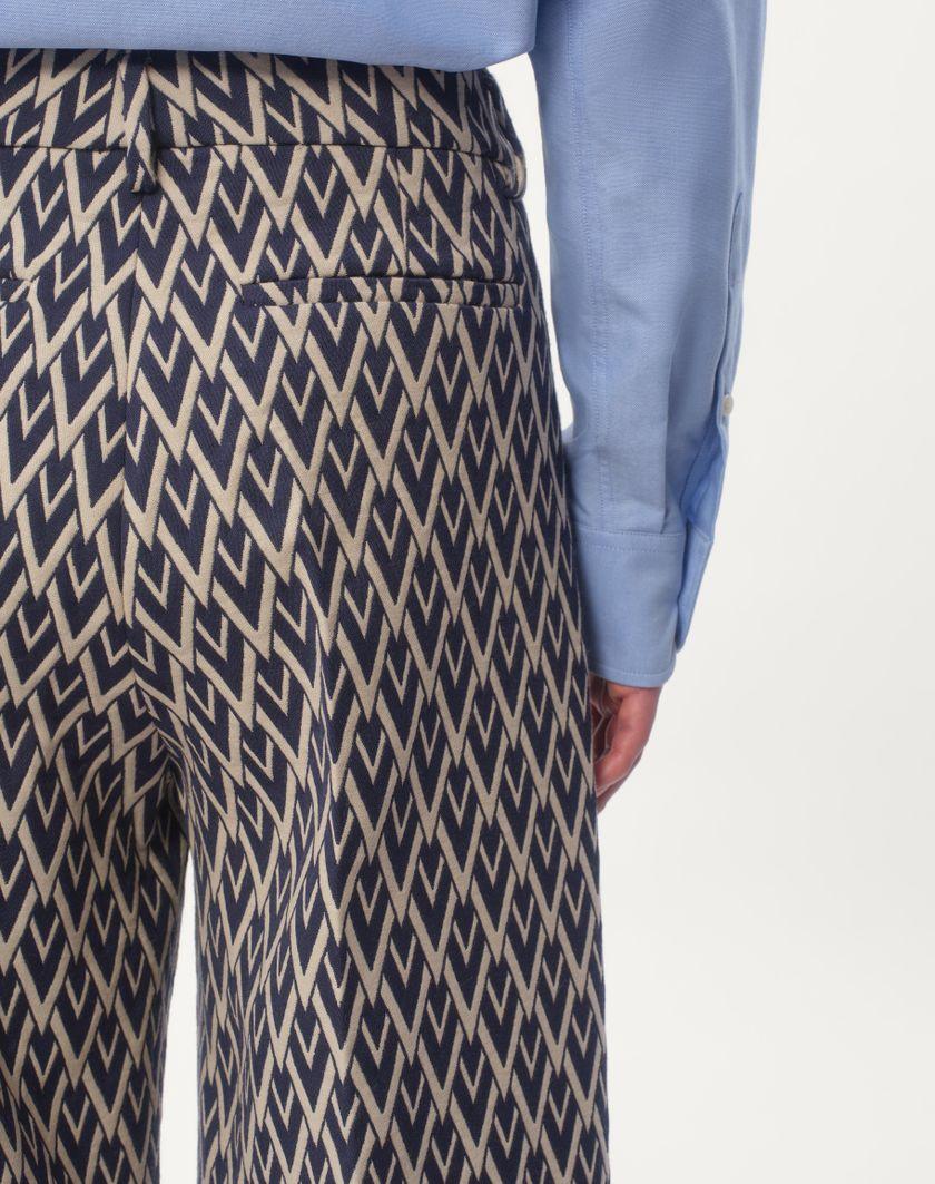 Valentino Handbags Pantalone In Lana Con Risvolto Con Motivo Jacquard Toute La V per Uomo in Notte/crema | Valentino IT Sottocosto