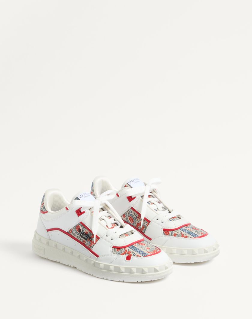 Valentino Handbags Sneaker Low Top Freedots In Vitello E Tessuto Voyage Imaginaire per Uomo in Bianco/multicolor/corallo | Valentino IT Sconto