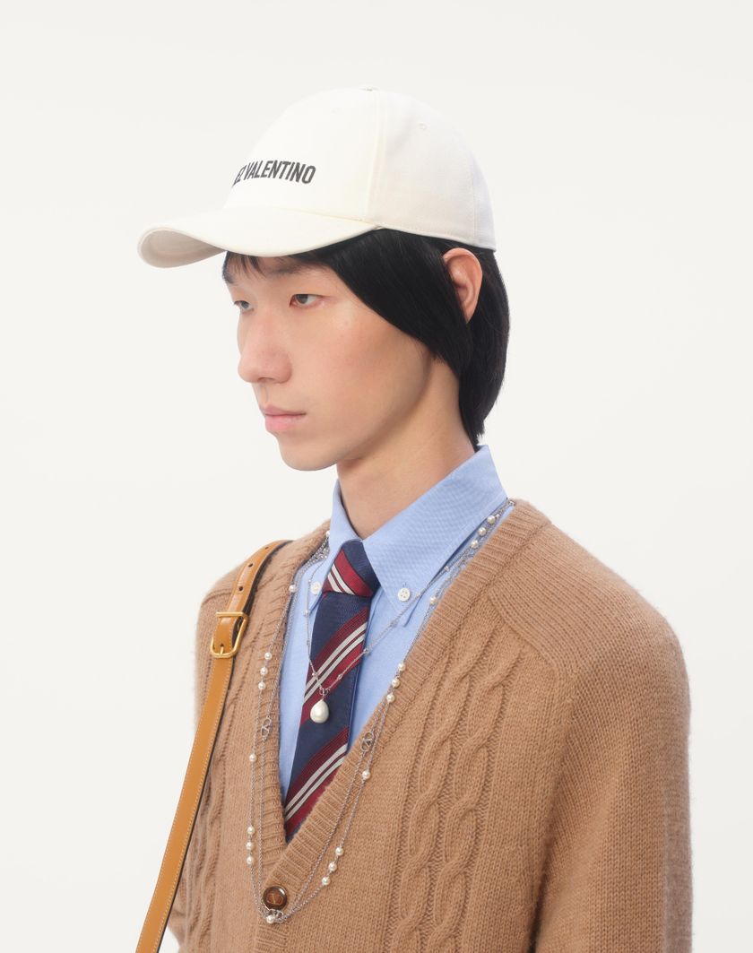 Valentino Handbags Baseball Cap Chez Valentino In Cotone Con Ricamo per Uomo in Avorio/nero | Valentino IT Offerta