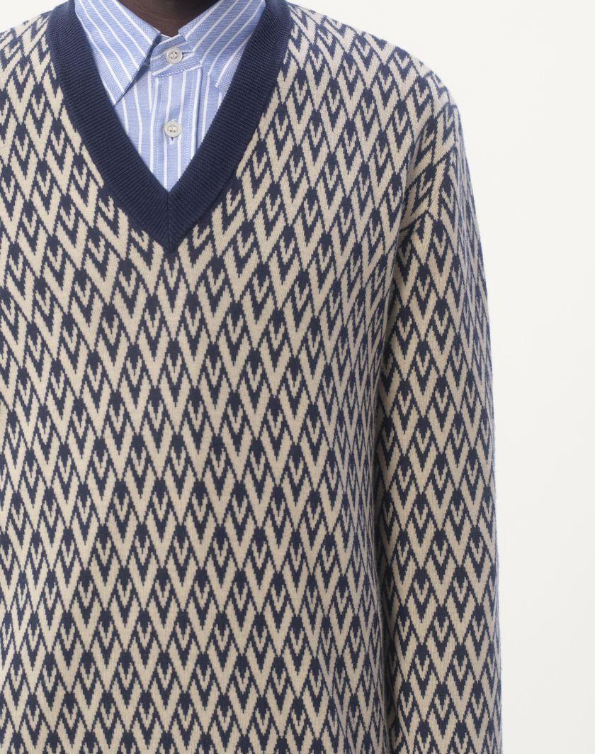Valentino Handbags Maglione In Lana Con Motivo Jacquard Toute La V per Uomo in Navy/crema | Valentino IT Online