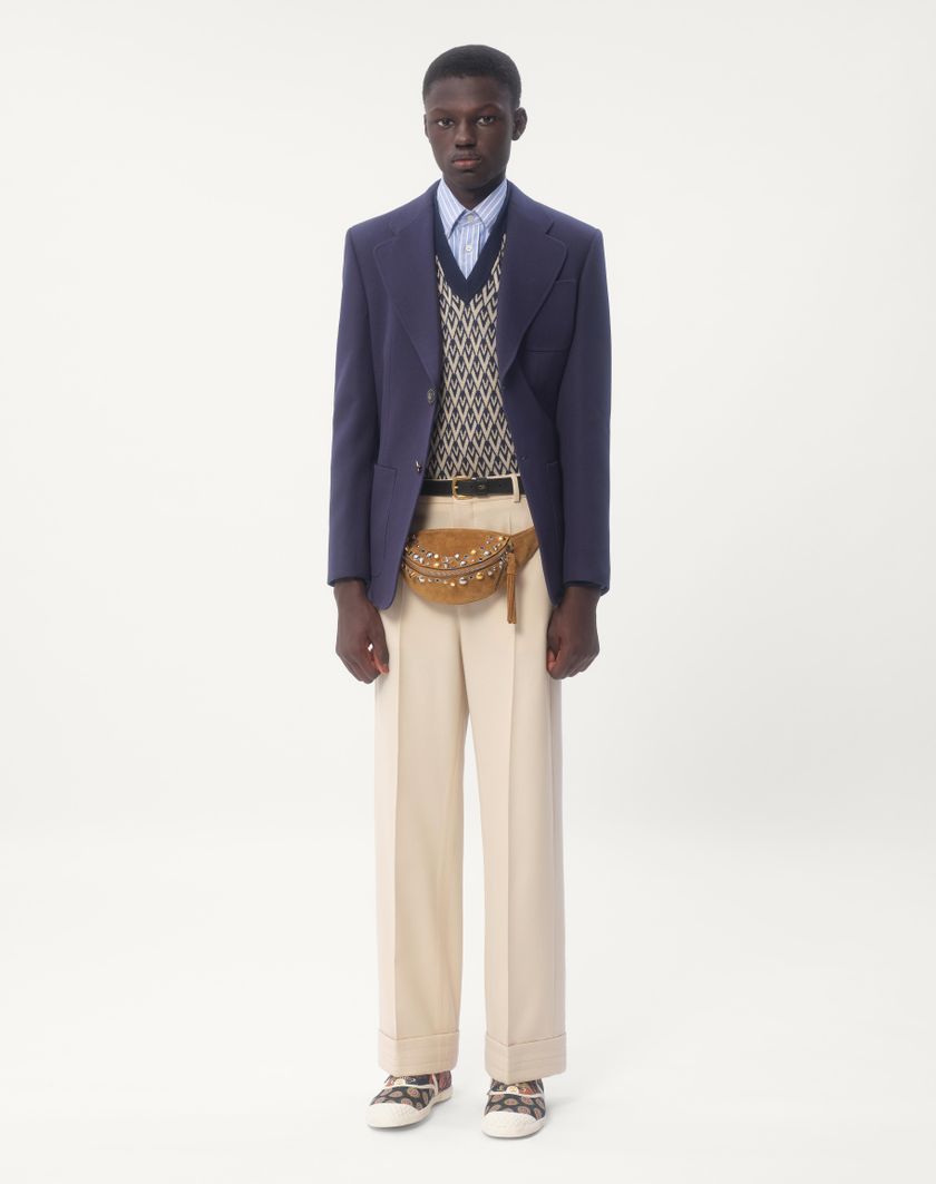 Valentino Handbags Pantalone In Gabardina Di Lana Con Risvolto per Uomo in Burro | Valentino IT In Vendita