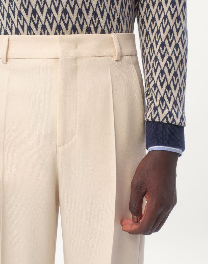 Valentino Handbags Pantalone In Gabardina Di Lana Con Risvolto per Uomo in Burro | Valentino IT In Vendita