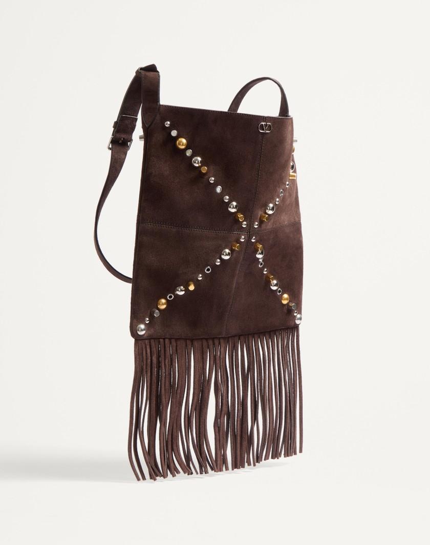 Valentino Handbags Borsa A Spalla Valentino Garavani Nellcôte In Suede Con Frange per Uomo in Testa Di Moro | Valentino IT Saldi Di Fabbrica