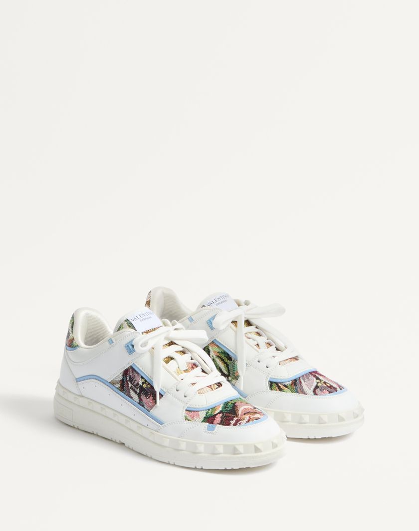 Valentino Handbags Sneaker Low Top Freedots In Vitello E Tessuto per Uomo in Bianco/multicolor/popeline Blue | Valentino IT In Saldo