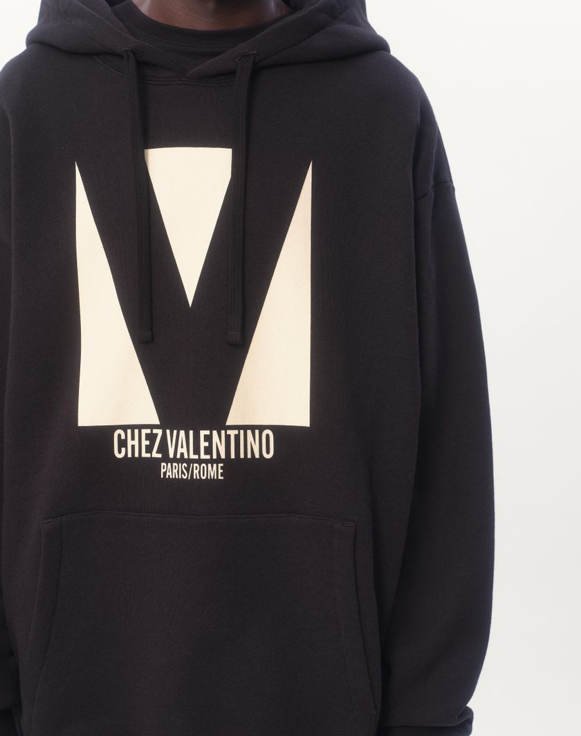 Valentino Handbags Felpa In Cotone Con Cappuccio E Stampa Chez Valentino per Uomo in Avorio | Valentino IT Italia