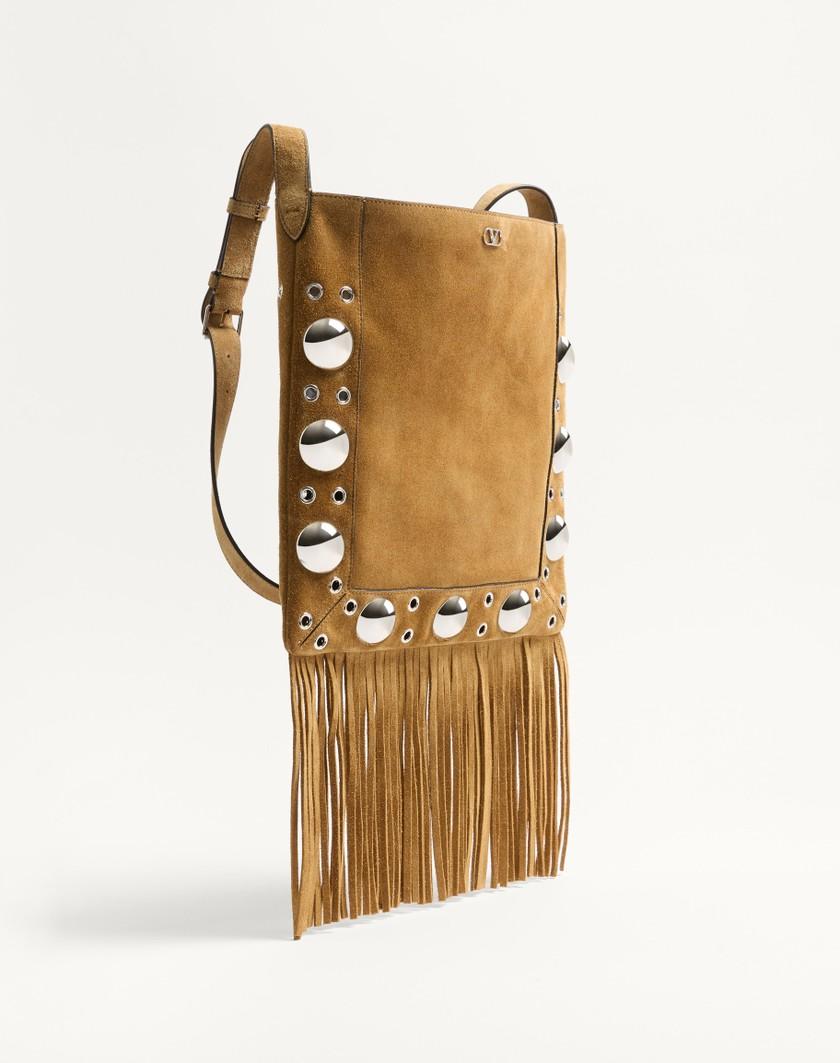 Valentino Handbags Borsa A Spalla Valentino Garavani Nellcôte In Suede Con Frange per Uomo in Havana Beige | Valentino IT 2025