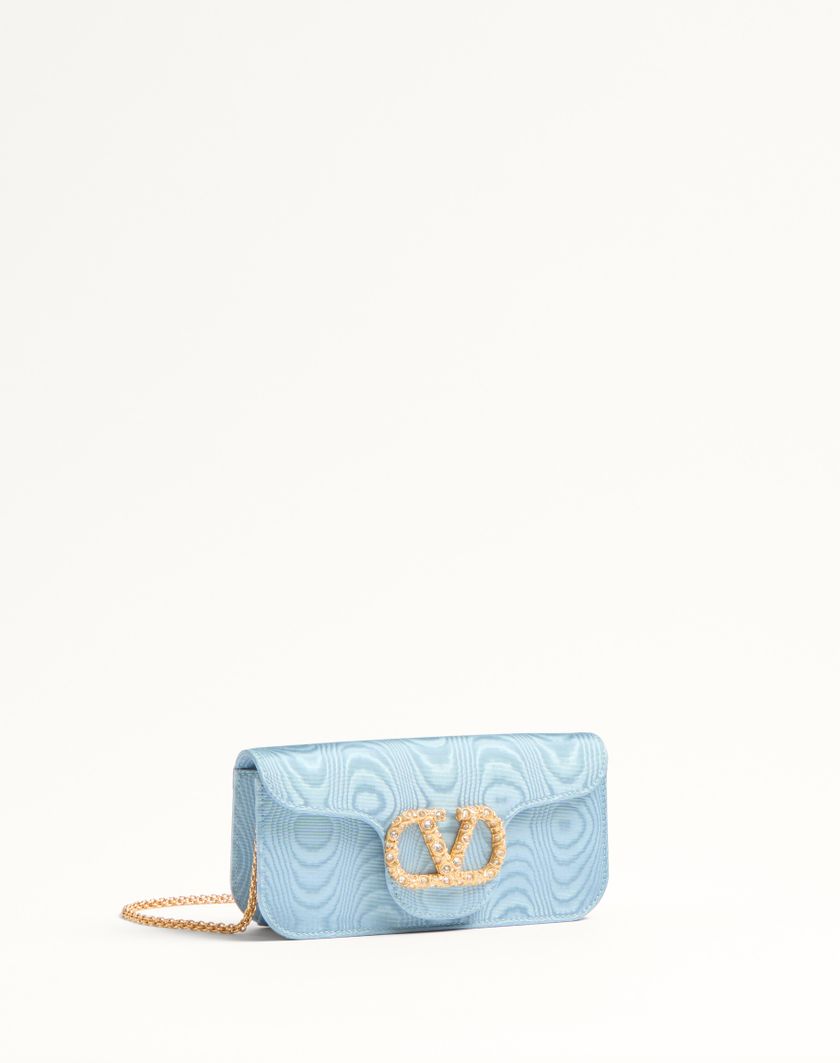 Valentino Handbags Clutch Valentino Garavani Locò In Tessuto Moiré Con Logo Gioiello per Donna in Rosa | Valentino IT In Linea