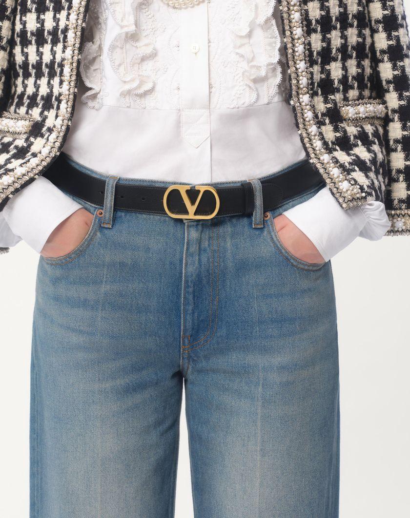 Valentino Handbags Cintura Vlogo Signature In Vitello Lucido 30 Mm per Donna in Avorio | Valentino IT Shopping Online